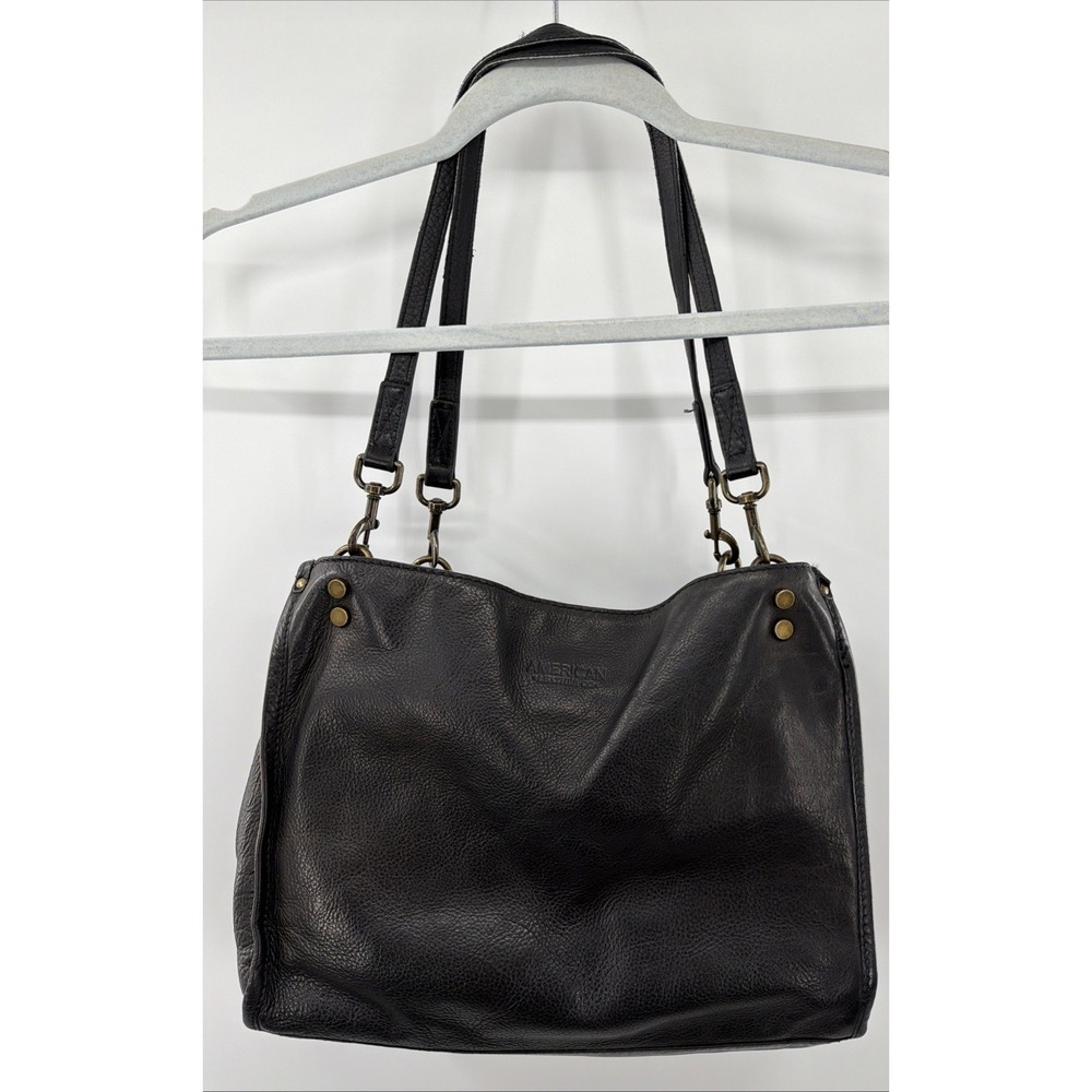 American Leather Company Lenox Triple Entry‎ Black Leather Satchel Handbag - Picture 3 of 16
